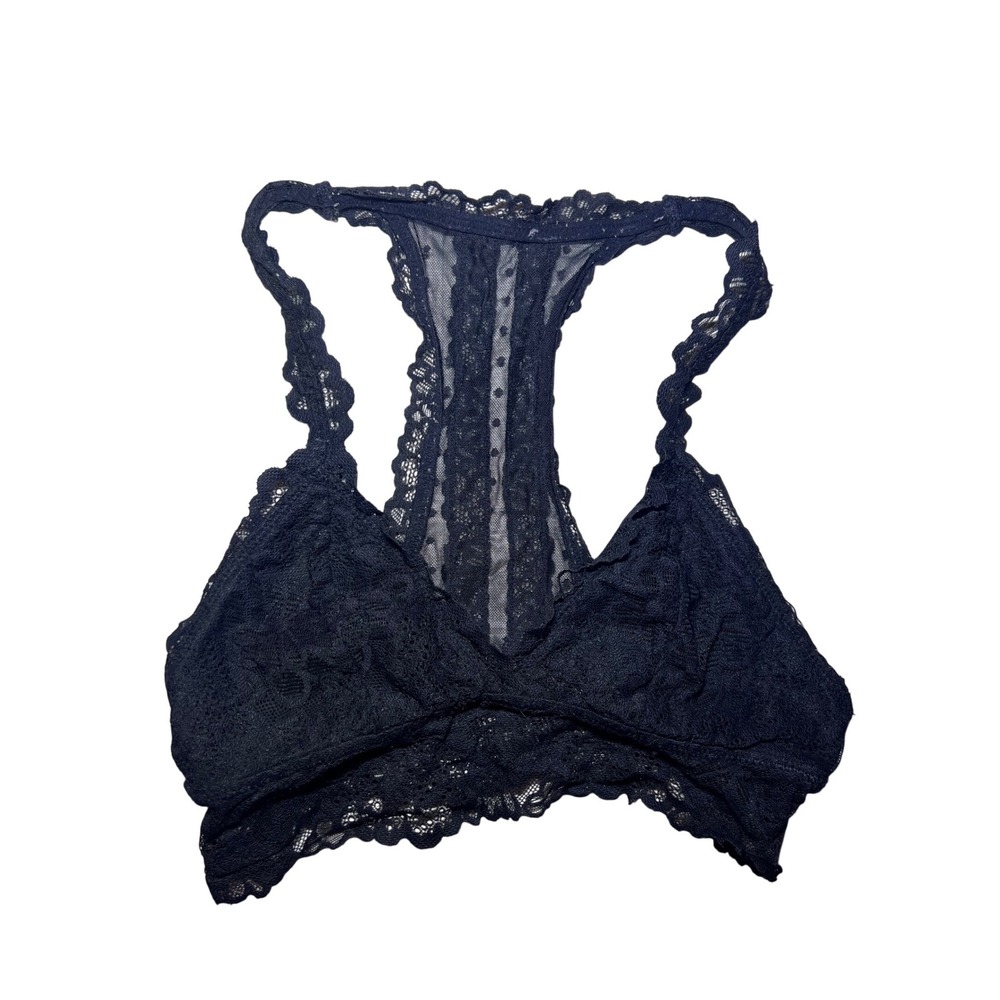 Aerie Black Floral Lace Racerback Bralette Small Sheer Mesh T-Back Bra indie